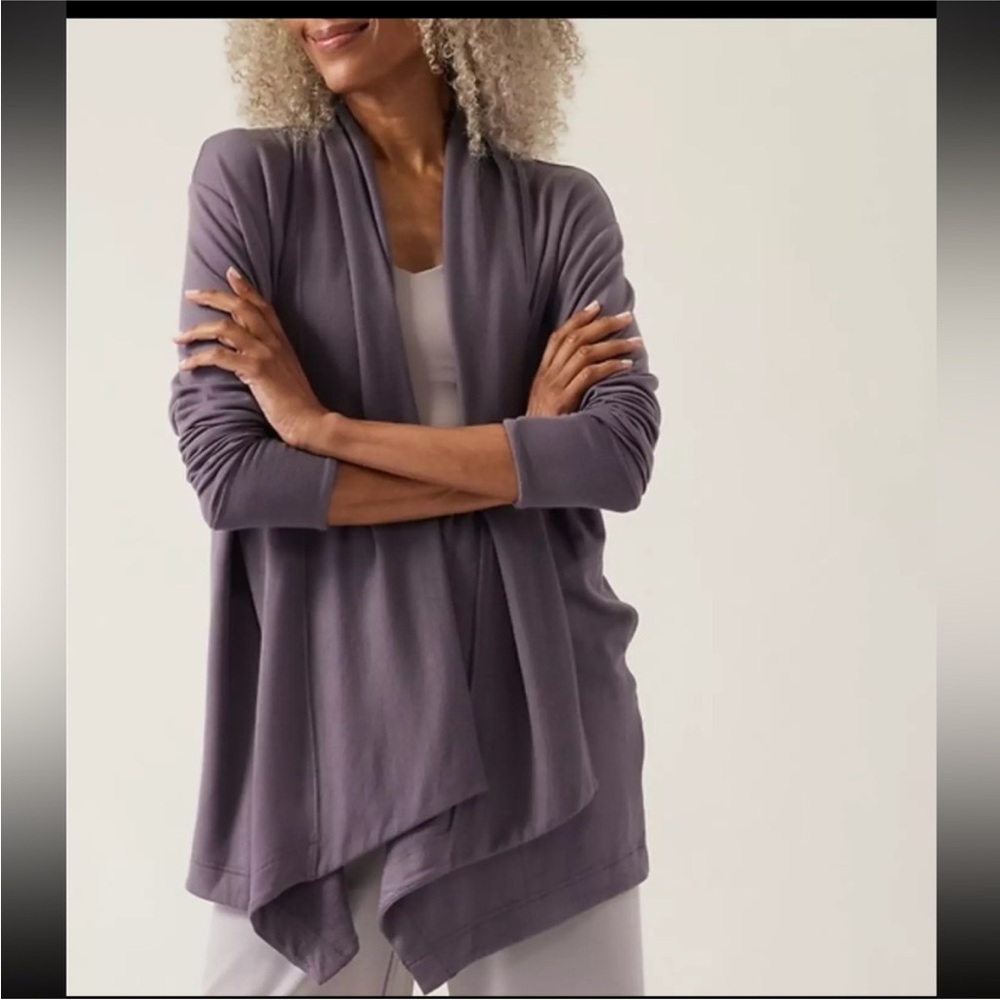 Athleta Pranayama Restore Wrap Dusk Violet Cardigan Open Front Topper Sweater